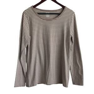 Duluth‎ Trading Co Women Top XL Tan Striped Cotton Comfort Stretch Minimalistic